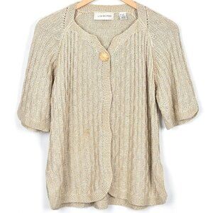 Lisa Nichols Vintage Cream Basket Weave Knit Cardigan Sweater XL
